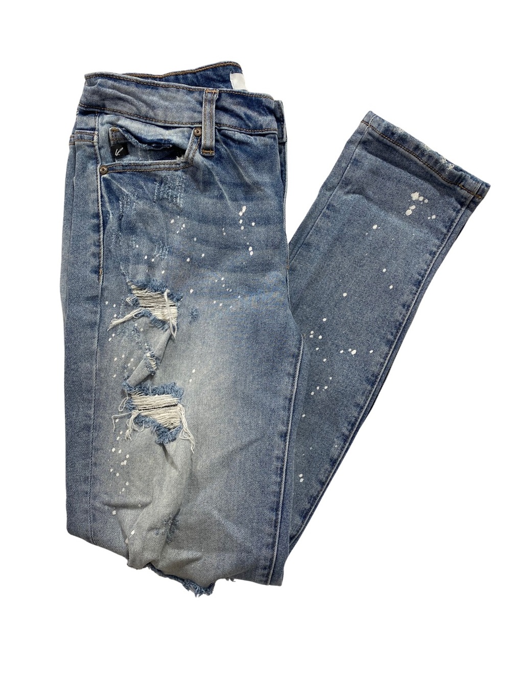 KanCan Distressed Skinny Jeans Women’s 3/25 Medium Wash Paint Splatter
